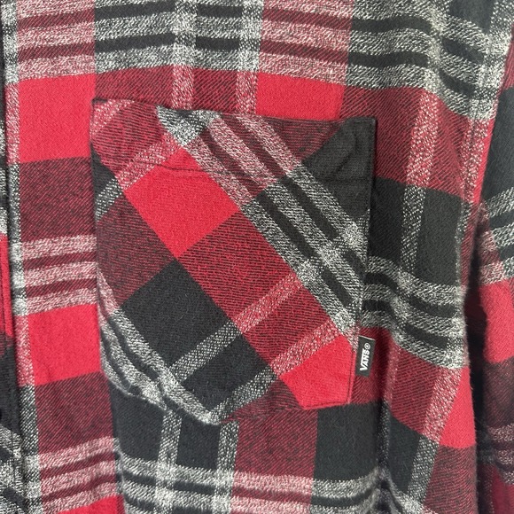 Vans Flannel Shirt Mens XXL Black Red Plaid Long Sleeve Button Up Off‎ The Wall - Picture 4 of 9